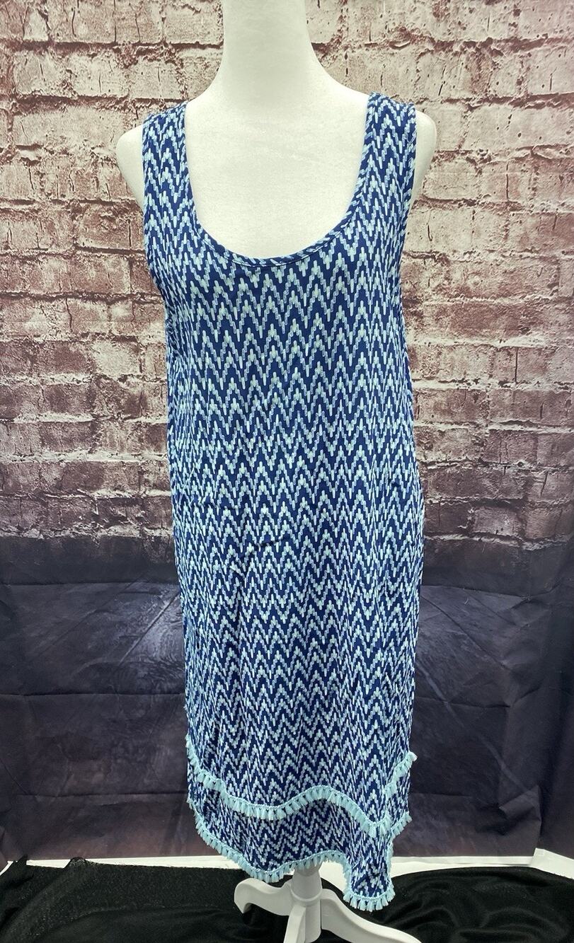 Roudelain Sleeveless Nightgown Women's Sleepwear Top Geometric Blue Medium